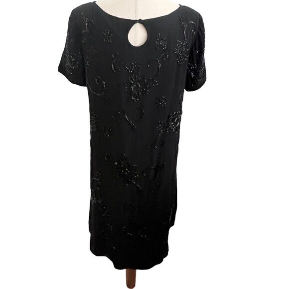 Vintage Liz Claiborne Black Beaded Short Sleeve Cocktail Evening Dress Size 8 - Picture 4 of 8